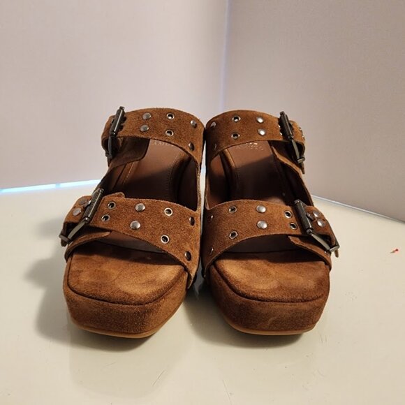 Vince Camuto Brown Suede Studded Heeled Sandal - Picture 6 of 7